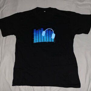 El Flashing Sound Activated LED T-Shirt Headset EQ Black Short Sleeve Size Large